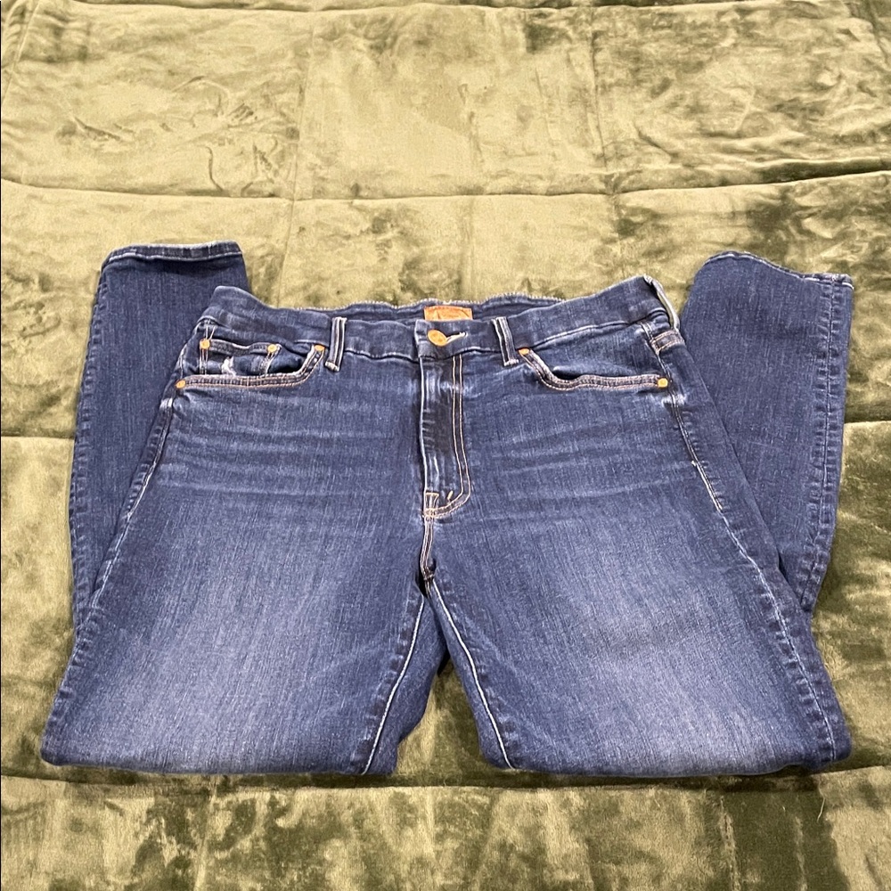 MOTHER High Waisted Looked Skinny Jeans in Teaming Up